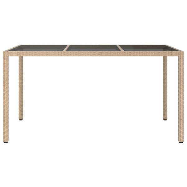 vidaXL Table de jardin 150x90x75 cm Verre trempé/résine tressée Beige