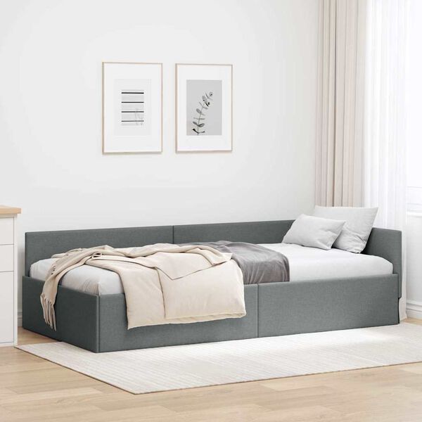 vidaXL Cadre de lit d'angle Gris fonc&eacute; 90 cm x 190 cm Velours