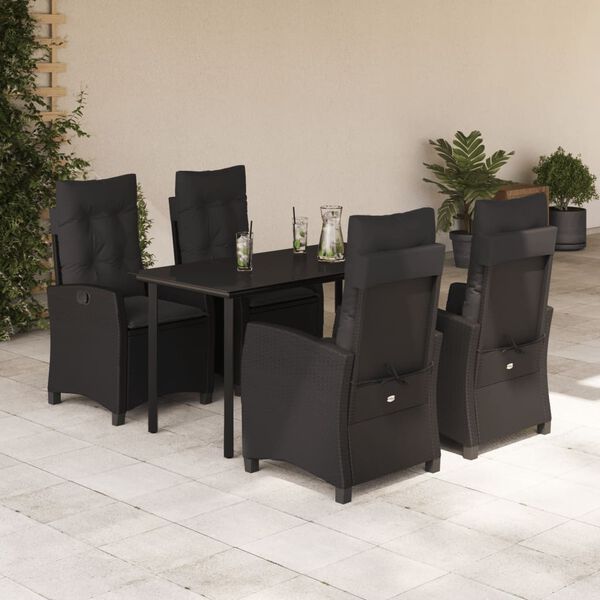 vidaXL Ensemble &agrave; manger de jardin coussins 5pcs Noir R&eacute;sine tress&eacute;e