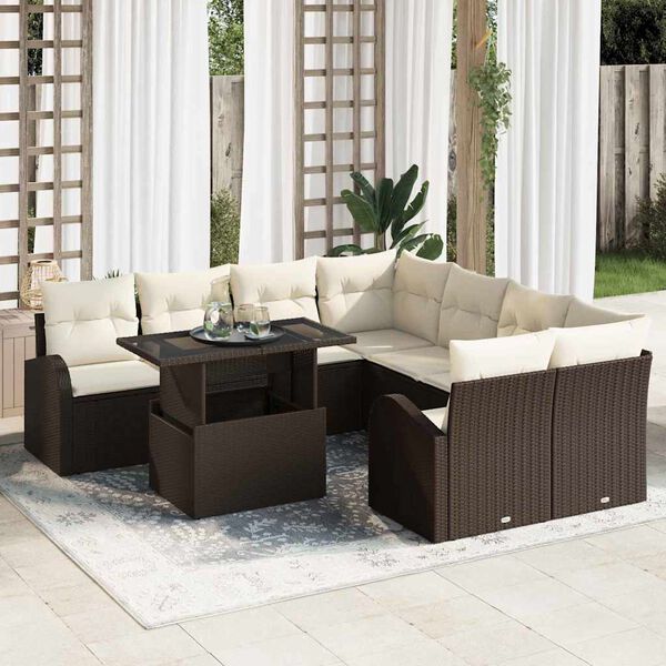 vidaXL Ensemble de canap&eacute; de jardin 9 pcs Marron Poly Rattan