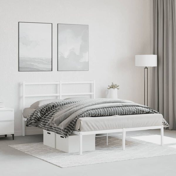 vidaXL Cadre de lit métal sans matelas et tête de lit blanc 140x190 cm