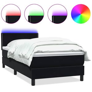 vidaXL Sommier &agrave; lattes de lit avec matelas et LED noir 80x220 cm velours