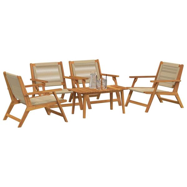 vidaXL Chaises de jardin avec table 5 pcs Beige Bois d'acacia massif