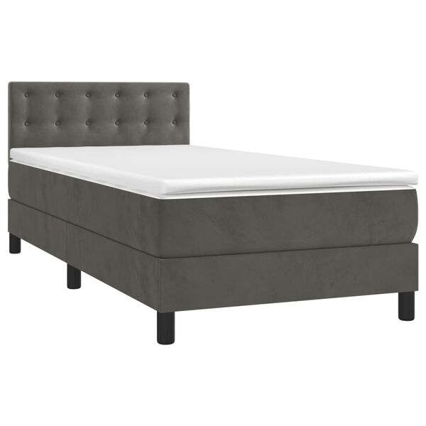 vidaXL Sommier &agrave; lattes de lit et matelas Gris fonc&eacute; 90x200 cm Velours