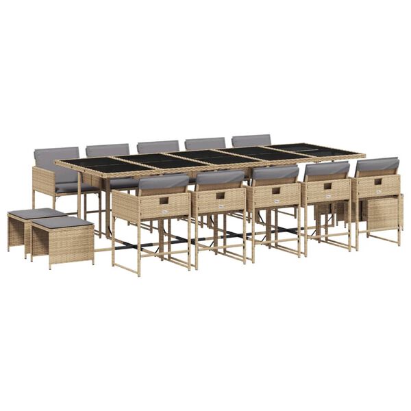 vidaXL Ensemble &agrave; manger de jardin et coussins 15 pcs m&eacute;lange beige