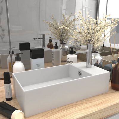 vidaXL Lavabo de salle de bain avec trop-plein Céramique Blanc mat
