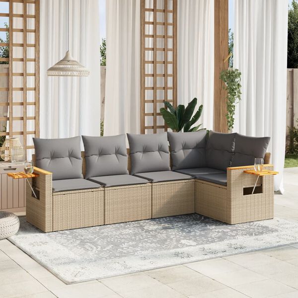 vidaXL Salon de jardin avec coussins 5 pcs beige r&eacute;sine tress&eacute;e