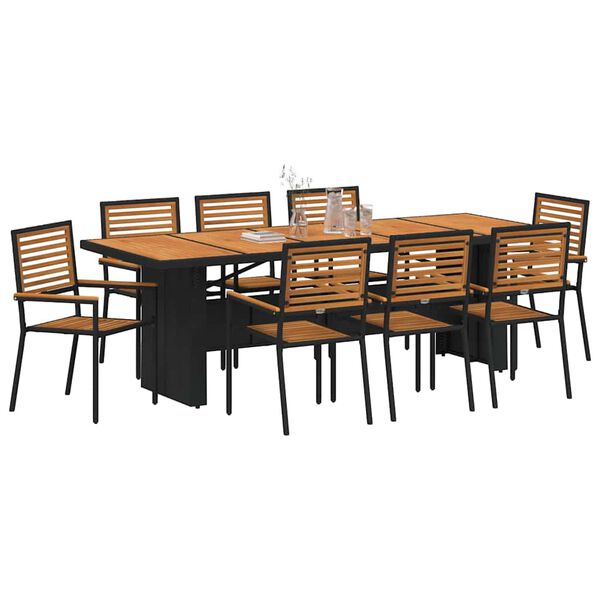 vidaXL Ensemble de salle &agrave; manger pour jardin 9 pcs Noir et Marron