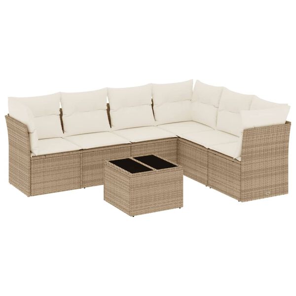 vidaXL Salon de jardin avec coussins 7 pcs beige r&eacute;sine tress&eacute;e