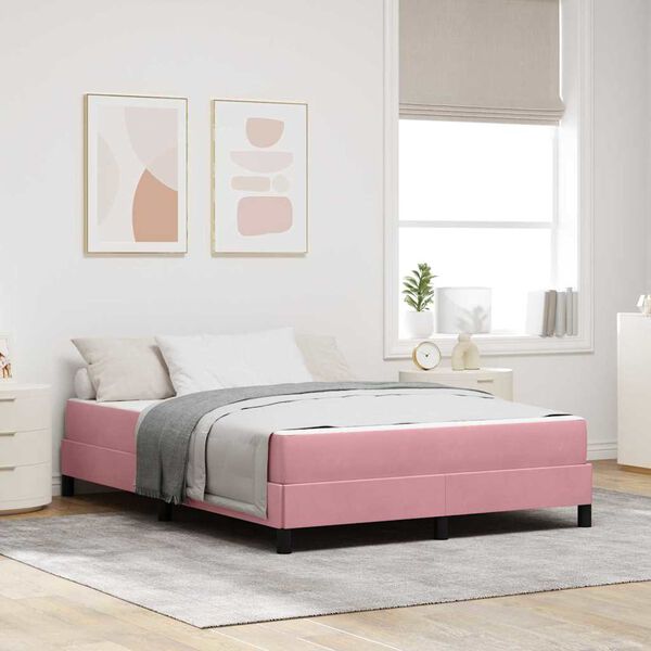 vidaXL Lit &agrave; ressorts avec matelas Rose 140 x 220 cm tissu