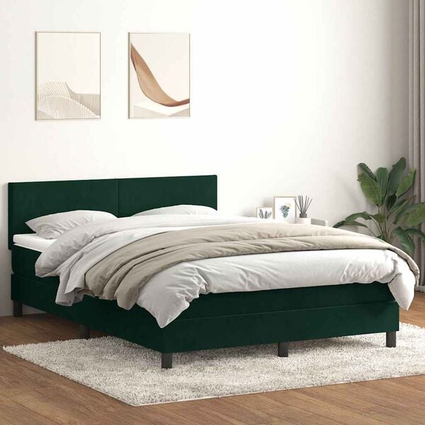 vidaXL Sommier &agrave; lattes de lit et matelas et LED vert fonc&eacute; 160x210cm velours