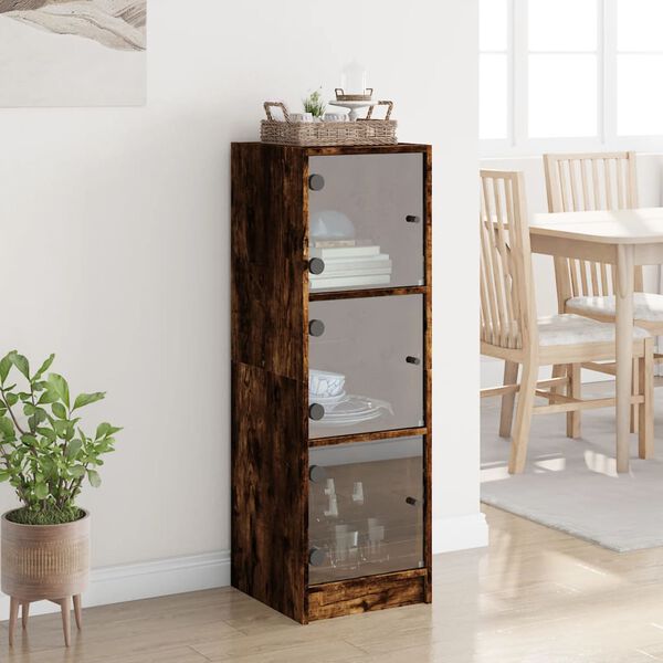 vidaXL Buffet avec portes en verre ch&ecirc;ne fum&eacute; 35x37x109 cm