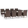 vidaXL Ensemble &agrave; manger de jardin et coussins 9 pcs marron poly rotin