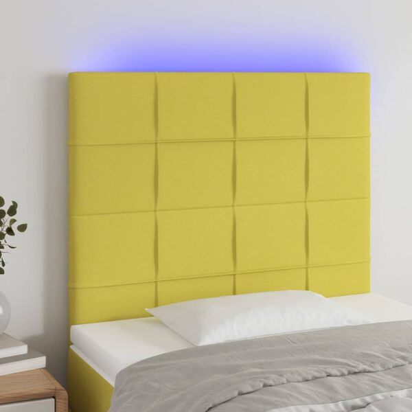 vidaXL T&ecirc;te de lit &agrave; LED Vert 90x5x118/128 cm Tissu