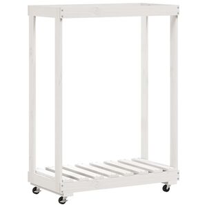 vidaXL Porte-b&ucirc;ches avec roulettes blanc 76,5x40x108cm bois massif pin