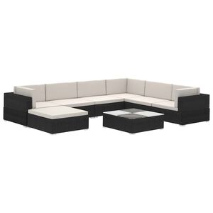 vidaXL Salon de jardin 8 pcs avec coussins Résine tressée Noir