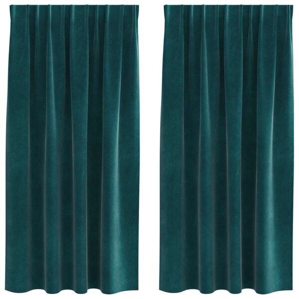 vidaXL Rideaux occultants 2 pcs Vert fonc&eacute; 140 x 175 cm Velours