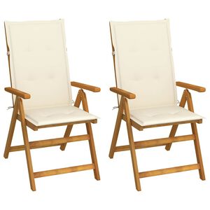 vidaXL Fauteuils pliants inclinables (lot de 2) avec coussins, en bois d'acacia massif