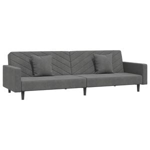 vidaXL Canap&eacute;-lit &agrave; 2 places avec deux oreillers Gris fonc&eacute; Velours