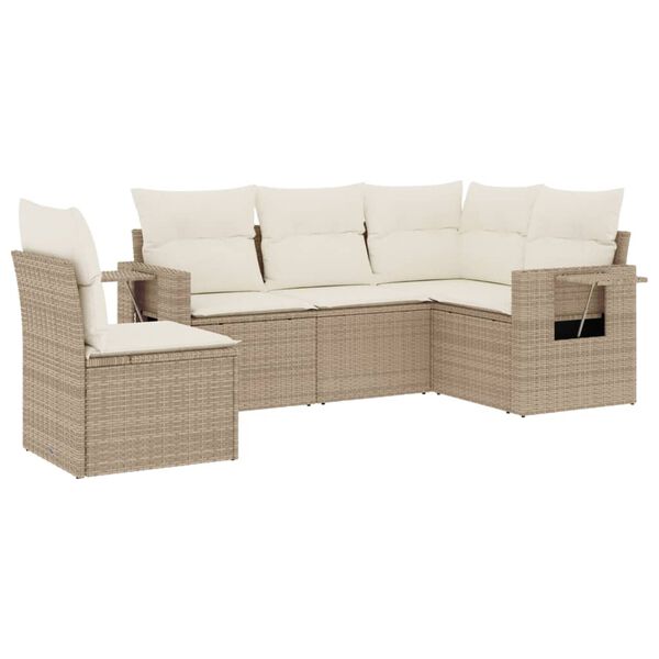 vidaXL Salon de jardin avec coussins 5 pcs beige r&eacute;sine tress&eacute;e