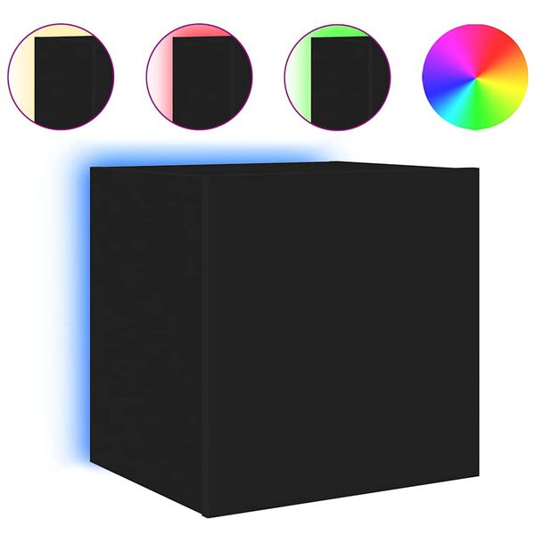 vidaXL Meuble TV mural avec lumi&egrave;res LED noir 40,5x35x40 cm