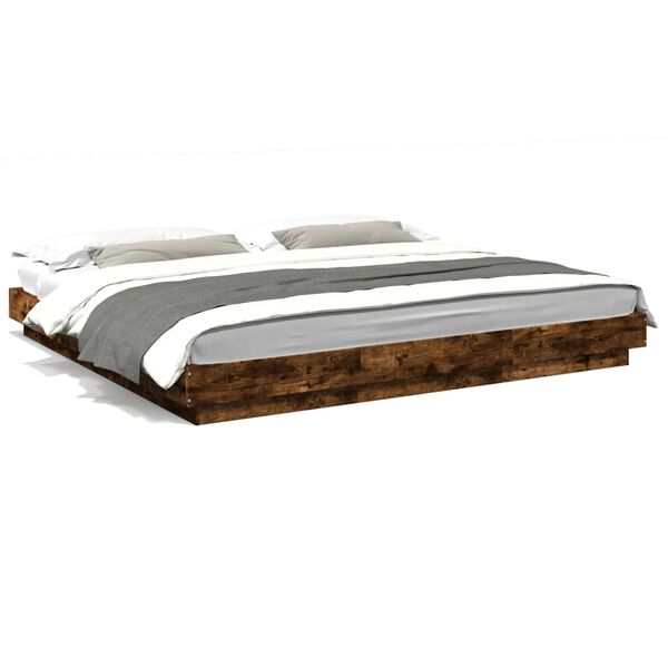 vidaXL Cadre de lit sans matelas ch&ecirc;ne fum&eacute; 200x200 cm