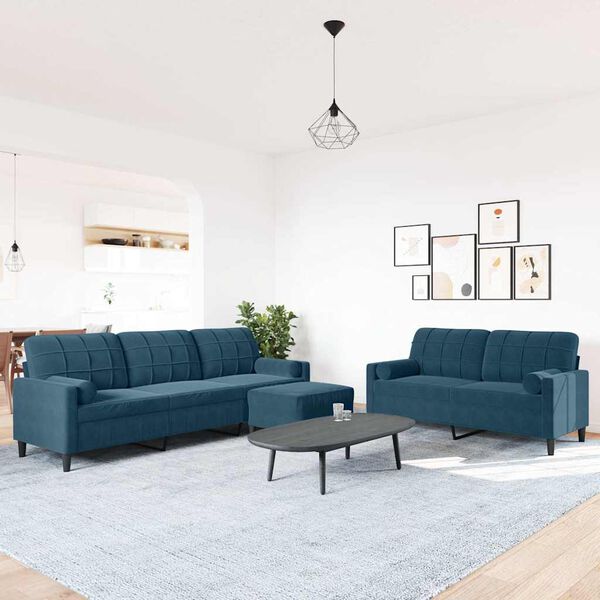 vidaXL Ensemble de canap&eacute;s 3pcs et coussins et traversins bleu velours