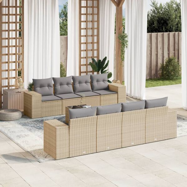 vidaXL Salon de jardin avec coussins 9 pcs beige r&eacute;sine tress&eacute;e
