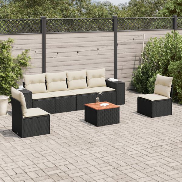 vidaXL Salon de jardin 7 pcs avec coussins noir résine tressée