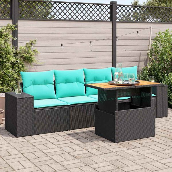 vidaXL Salon de jardin 5 pcs avec coussins noir r&eacute;sine tress&eacute;e