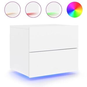 vidaXL Table de chevet murale avec lumi&egrave;res LED blanc