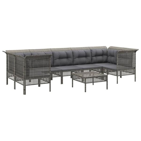 vidaXL Salon de jardin 8 pcs avec coussins Gris R&eacute;sine tress&eacute;e