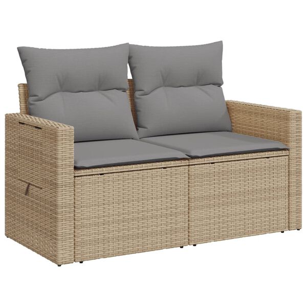 vidaXL Canap&eacute; de jardin avec coussins 2 places beige r&eacute;sine tress&eacute;e