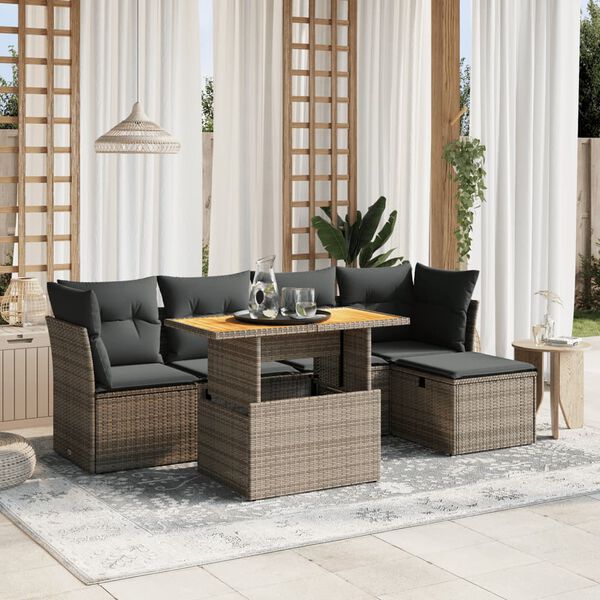 vidaXL Salon de jardin 6 pcs avec coussins gris r&eacute;sine tress&eacute;e