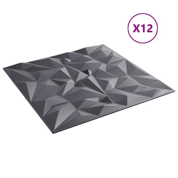vidaXL Panneaux muraux 12 pcs Gris Am&eacute;thyste 50 x 50 cm Mousse XPS