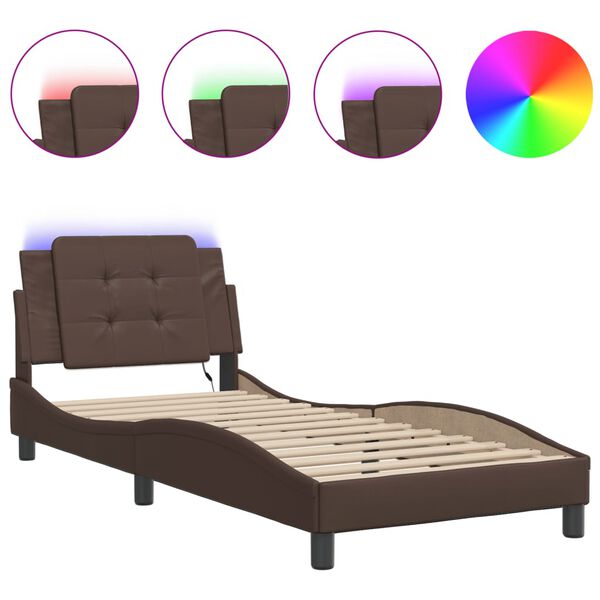 vidaXL Cadre de lit avec LED sans matelas Zadar marron 90x190 cm