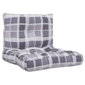 vidaXL Coussins de palette lot de 2 motif &agrave; carreaux gris tissu