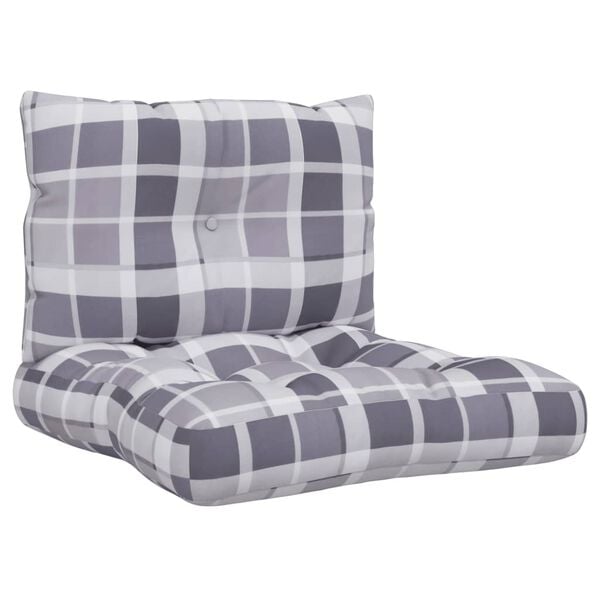 vidaXL Coussins de palette lot de 2 motif &agrave; carreaux gris tissu