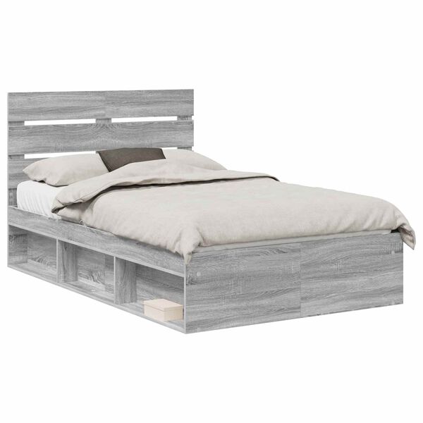 vidaXL Cadre de lit Gris Sonoma 135 x 190 cm Bois de pin massif