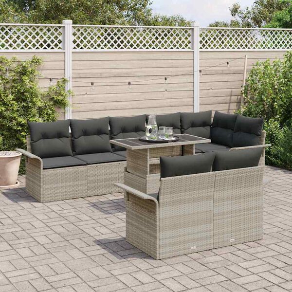 vidaXL Ensemble de canap&eacute; de jardin 9 pcs Gris clair Poly rotin