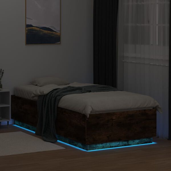 vidaXL Cadre de lit avec LED sans matelas ch&ecirc;ne fum&eacute; 100x200 cm