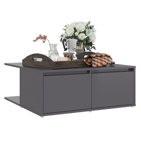 vidaXL Table basse gris brillant 80x80x31 cm bois d'ing&eacute;nierie