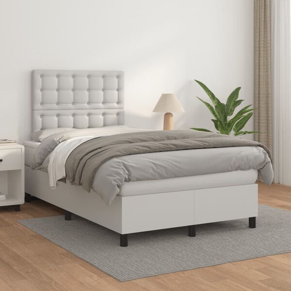 vidaXL Sommier &agrave; lattes de lit avec matelas blanc 120x190cm similicuir