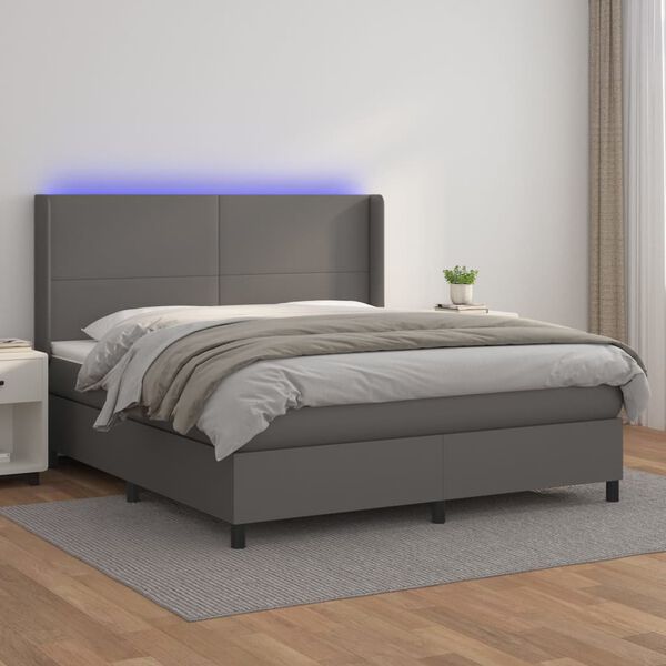 vidaXL Sommier &agrave; lattes de lit matelas LED Gris 180x200 cm Similicuir