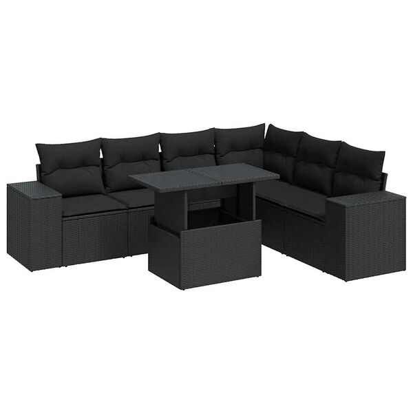 vidaXL Salon de jardin 7 pcs avec coussins noir r&eacute;sine tress&eacute;e