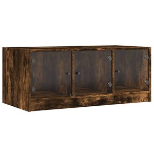 vidaXL Table basse avec portes en verre ch&ecirc;ne fum&eacute; 102x50x42 cm