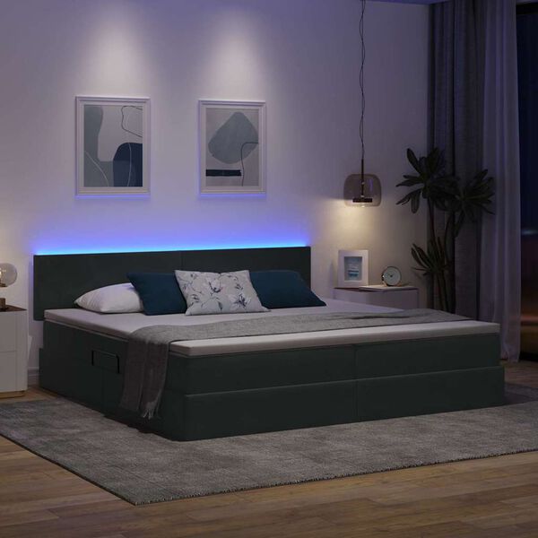 vidaXL Lit avec rangement et LED Gris fonc&eacute; 200 x 200 cm Velours
