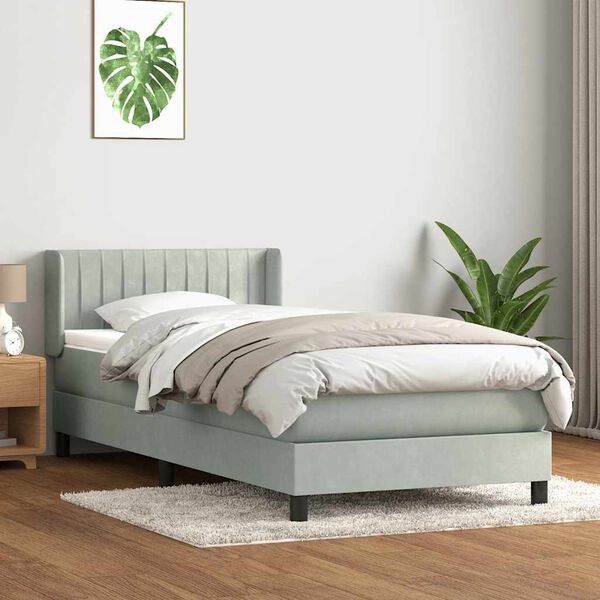 vidaXL Sommier &agrave; lattes de lit et matelas gris clair 90x220 cm velours