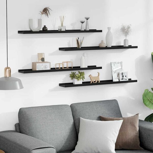 vidaXL &Eacute;tag&egrave;res murales 4 pcs Noir 80x9x3 cm