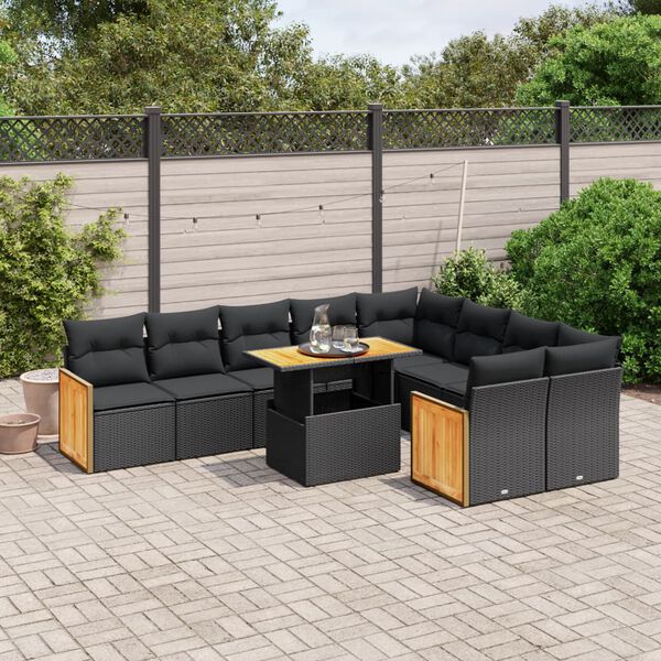 vidaXL Salon de jardin 10 pcs avec coussins noir r&eacute;sine tress&eacute;e